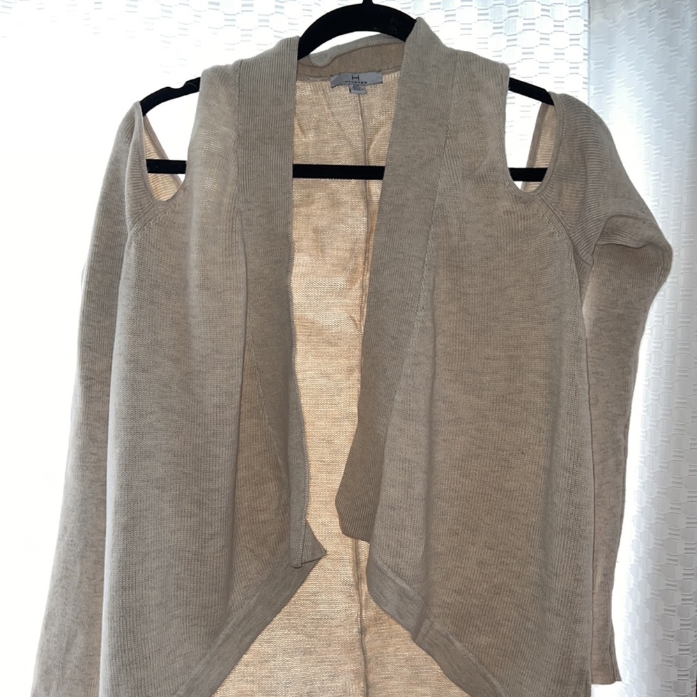 Tan shoulder cut out winter sweater